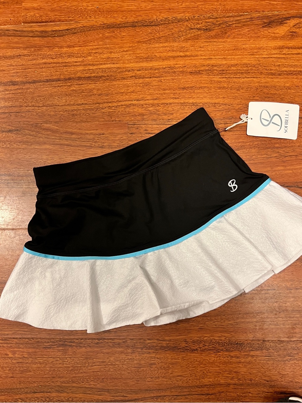 Sofibella Black & White Tennis Skirt with Blue Trim